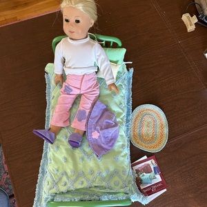 American Girl Doll Kit Kittredge Metal Trundle Bed Frame Vintage bedding rug